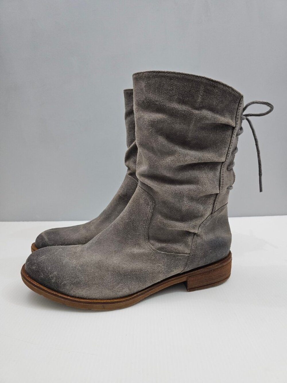 Sofft Sharnell Waterproof Slouch Boot Womens 9 Gray Leather Lace Up Mid Calf NEW